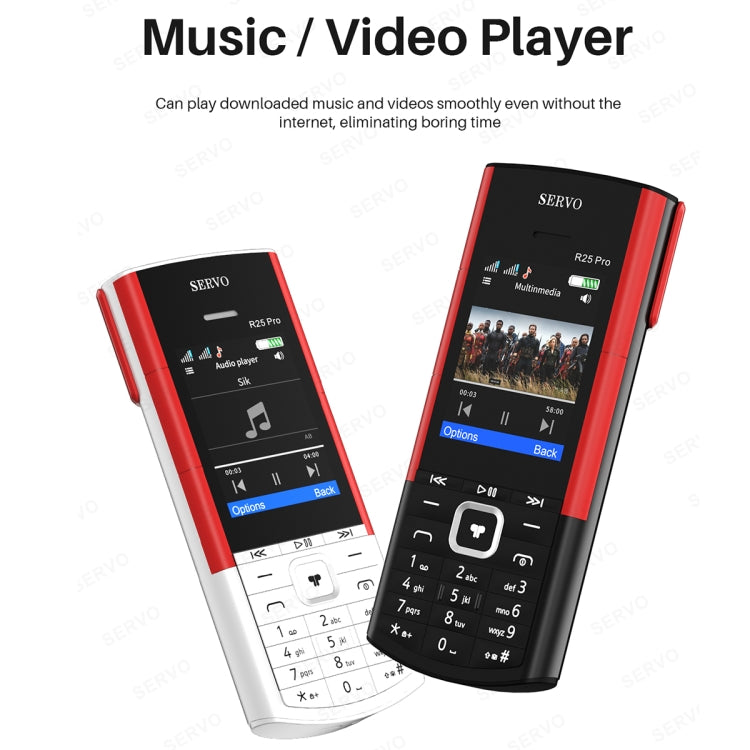 SERVO R25 Pro Mobile Phone with TWS Bluetooth Headsets, 2.4 inch, 24 Keys, Support Bluetooth, Quick Dial, Auto Response, FM, Flashlight, GSM, Dual SIM