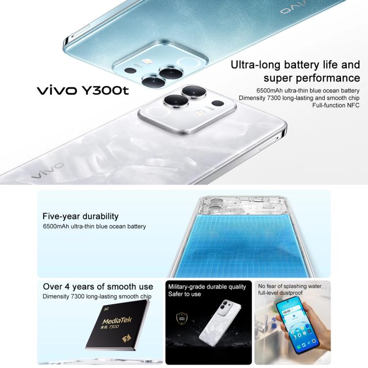 vivo Y300t, 8GB+256GB, Face ID / Side Fingerprint,  6.72 inch Android 15 OriginOS 5 Dimensity 7300 Octa Core, OTG, NFC, Network: 5G, 12GB+256GB