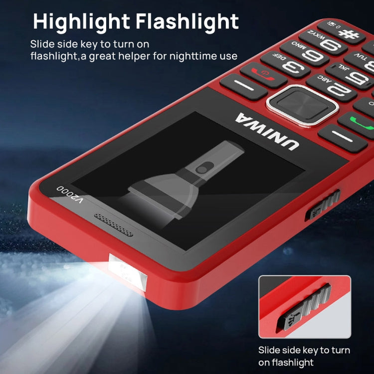 UNIWA V2000 Elder Keypad Phone, 2.4 inch Unisoc T107, 1700mAh Battery, LED Flashlight, SOS, Network: 4G, EU Plug, EU Plug