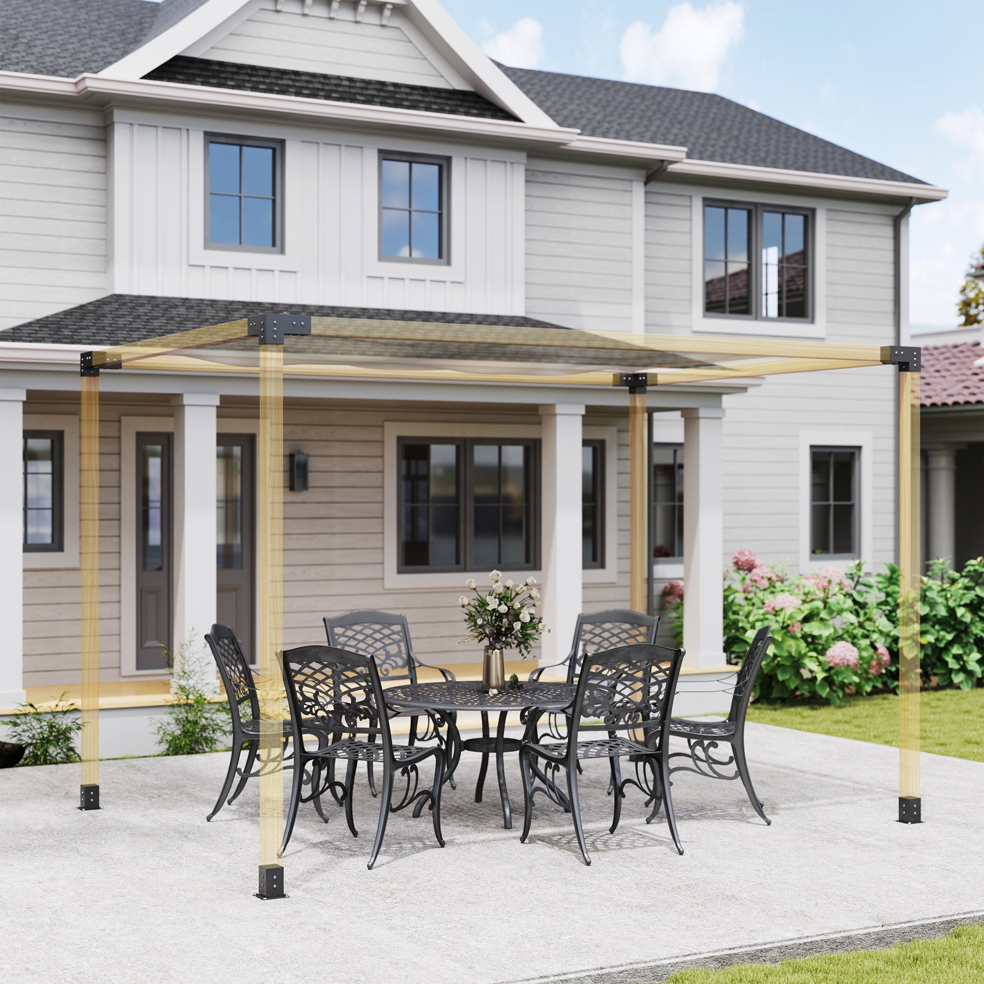 Outsunny Pergola Kit with 3-Way Corner Brackets & Post Base for 92mm Lumber