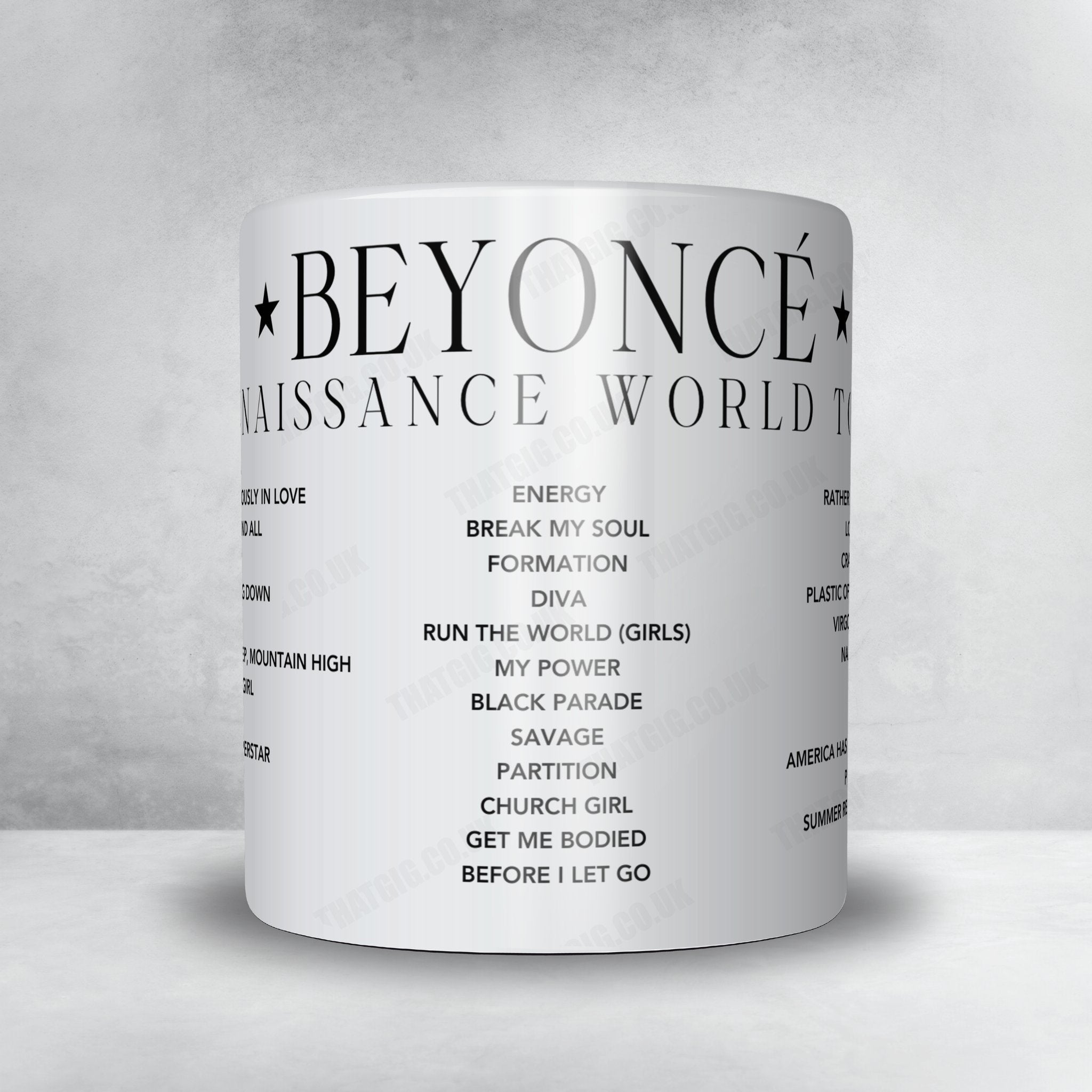 Beyoncé Setlist Mug - Bank of America Stadium, Charlotte - August 9th, 2023