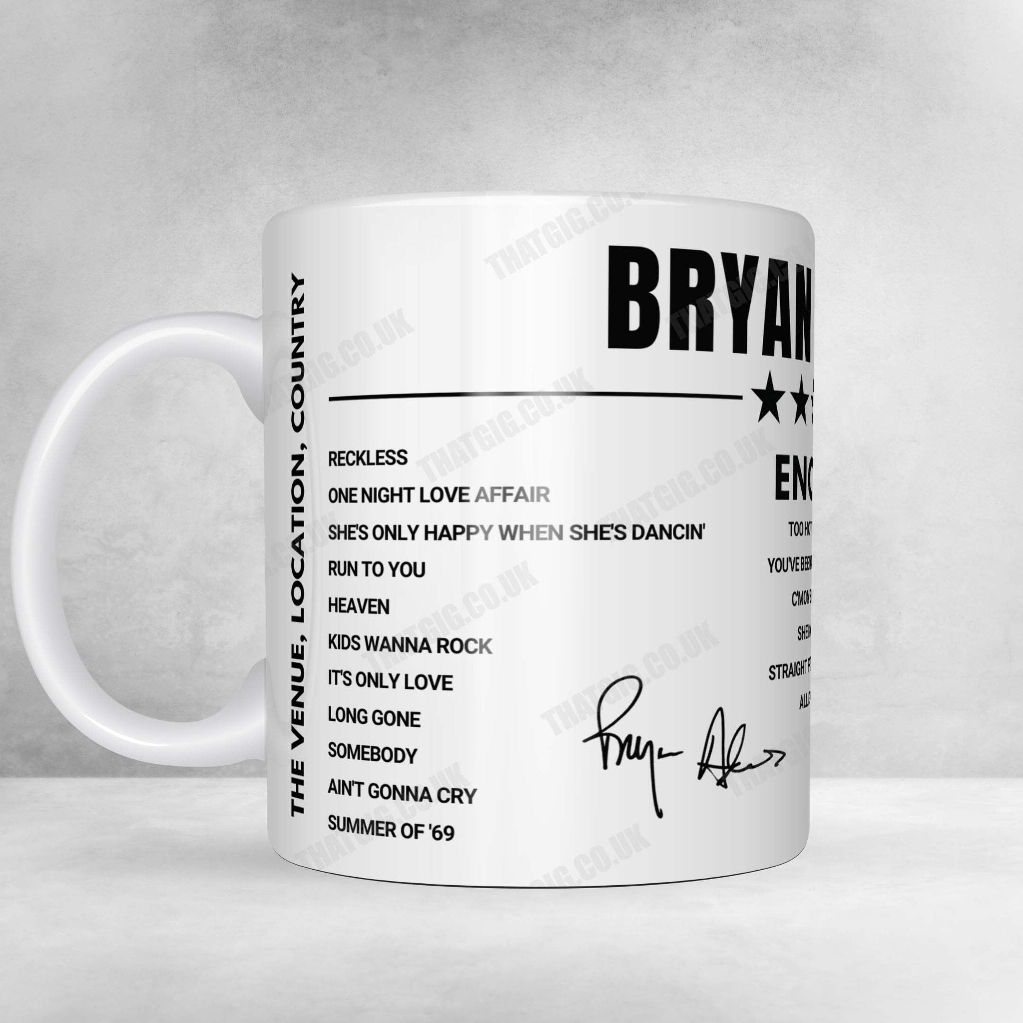 Bryan Adams Setlist Mug - Delamere Forest Park, Delamere - June 16th, 2024