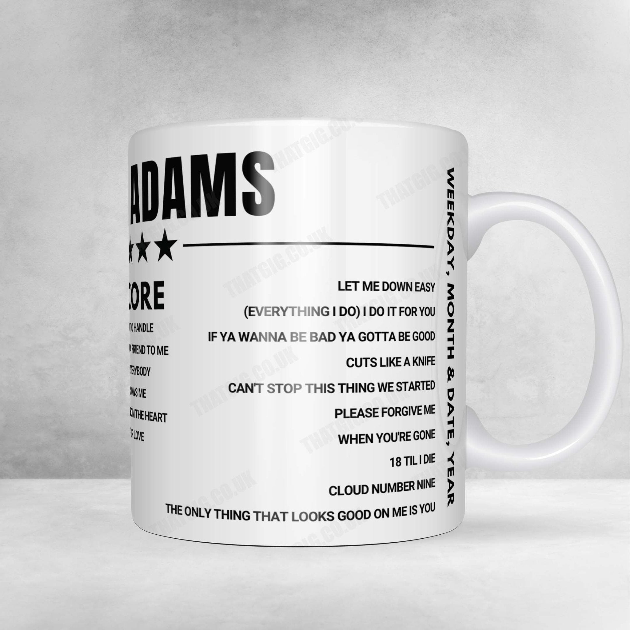 Bryan Adams Setlist Mug - Delamere Forest Park, Delamere - June 16th, 2024