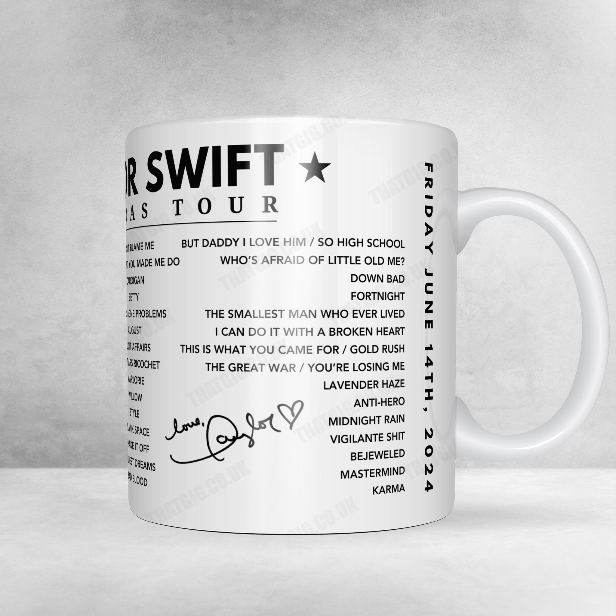Taylor Swift Setlist Mug - Caesars Superdome, New Orleans, LA, USA - October 25th, 2024