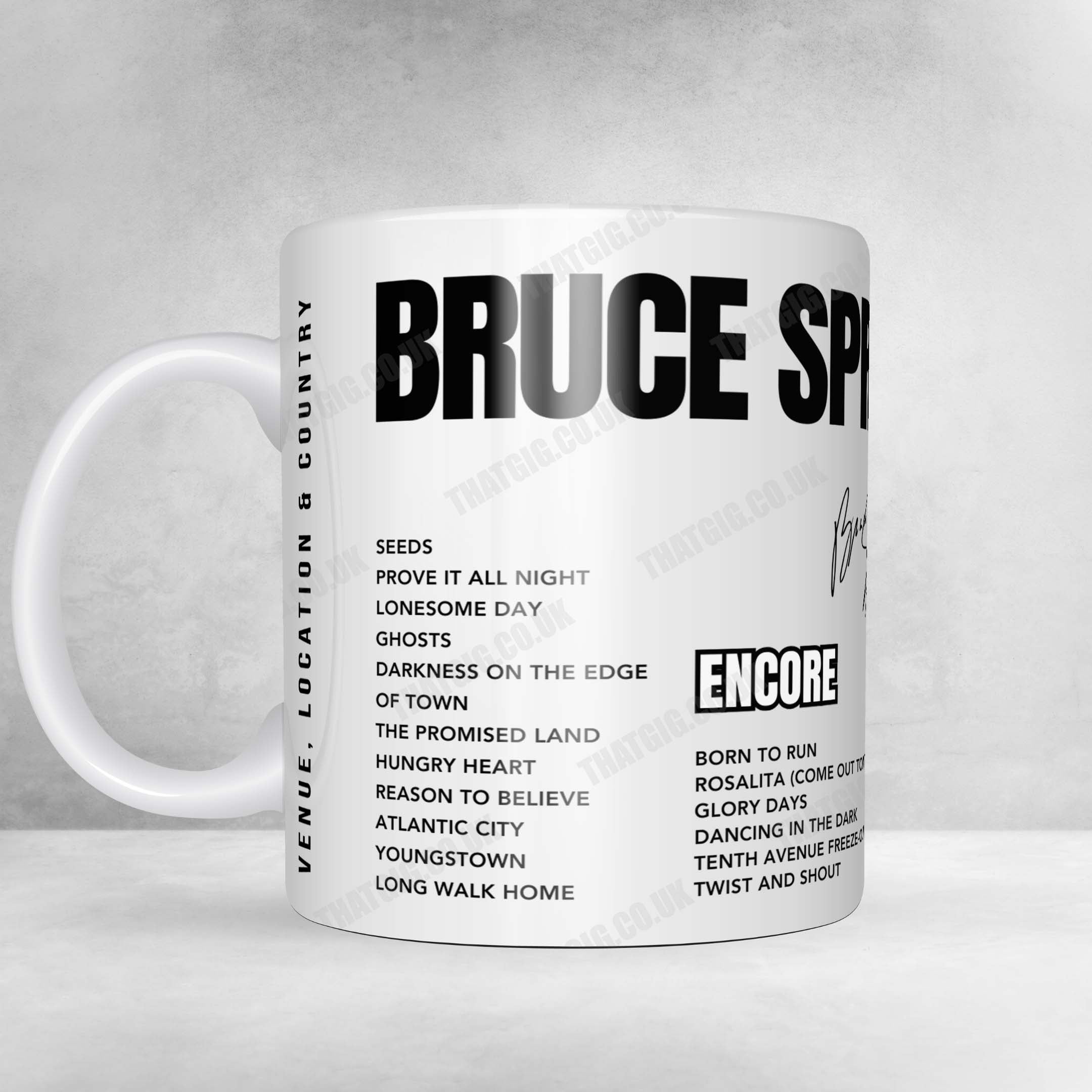 Bruce Springsteen Setlist Mug - Isaac Stern Auditorium at Carnegie Hall, New York - March 26th, 2025