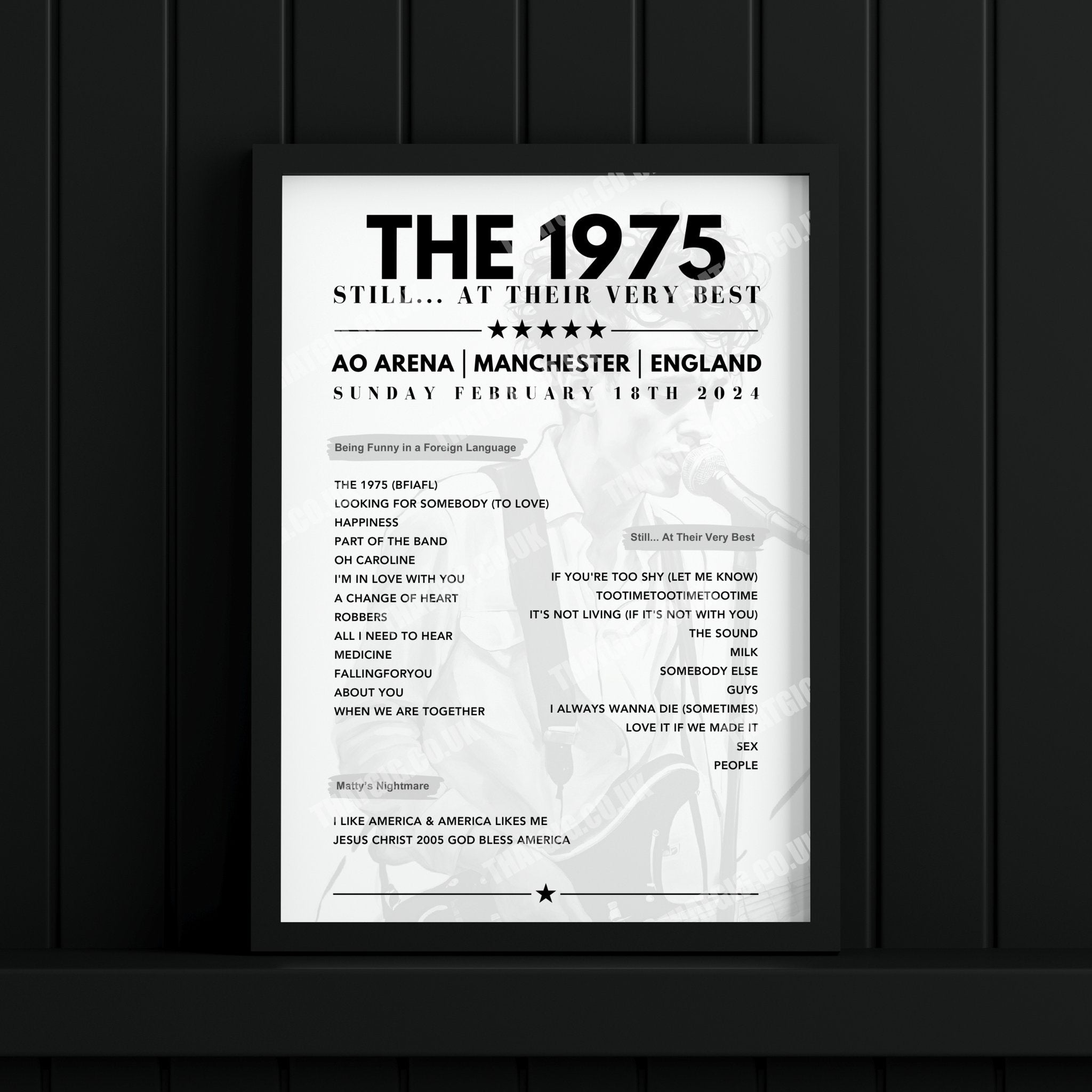 The 1975 Setlist Graphic Poster - AO Arena, Manchester, February 18th, 2024