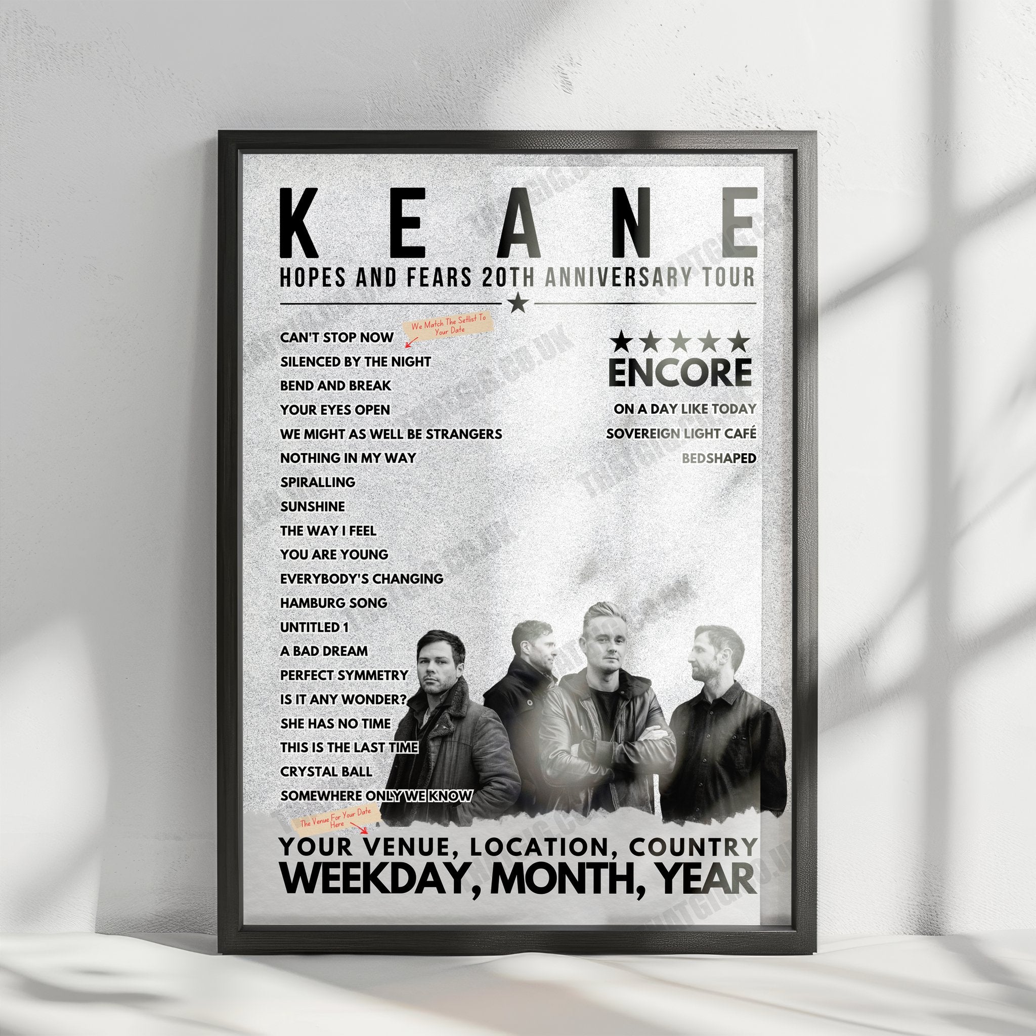 Keane Setlist Poster - The Chicago Theatre, Chicago, USA - September 18th, 2024