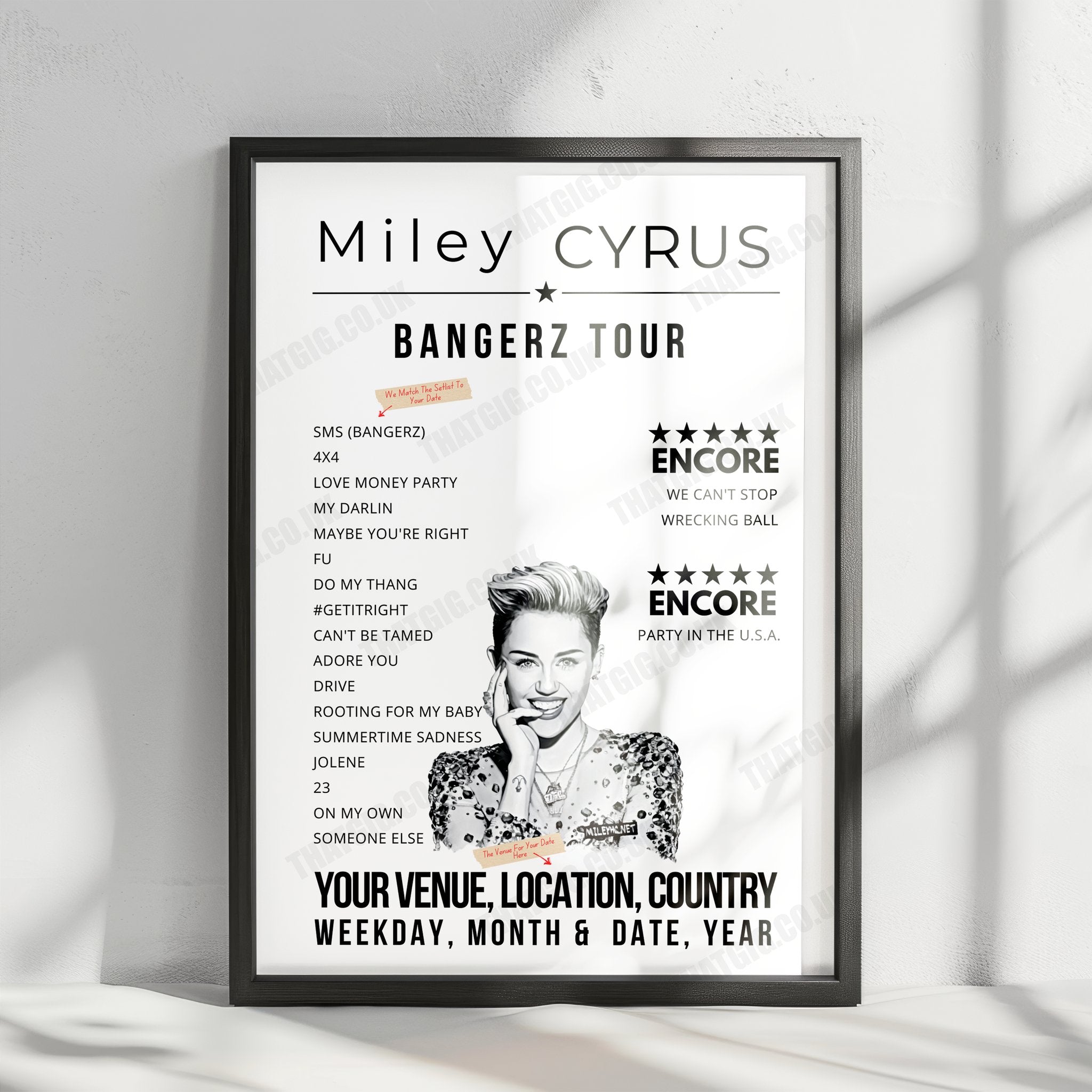 Miley Cyrus Setlist Poster - G-A-Y, London, England - May 9th, 2014