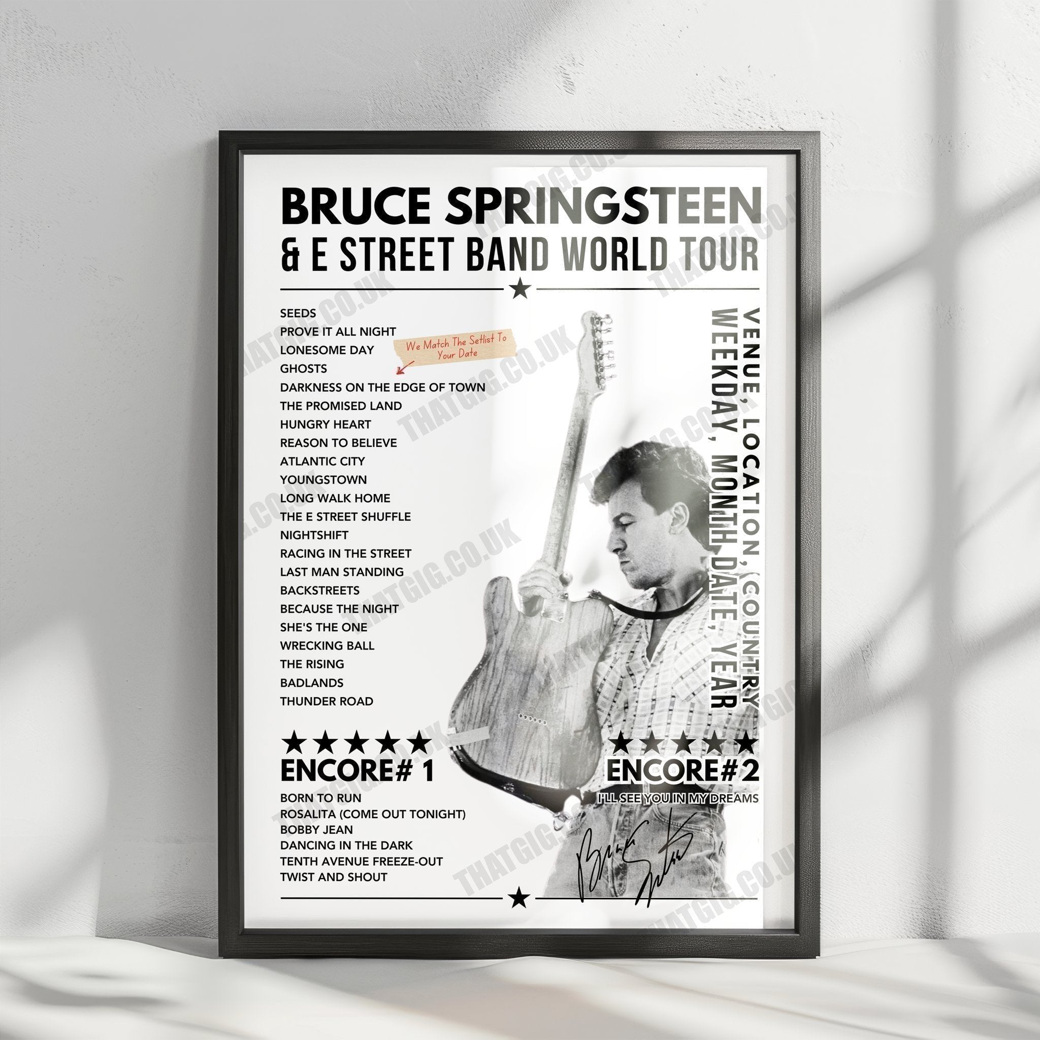 Bruce Springsteen Setlist Poster - Footprint Center, Phoenix, Arizona - March 19th, 2024