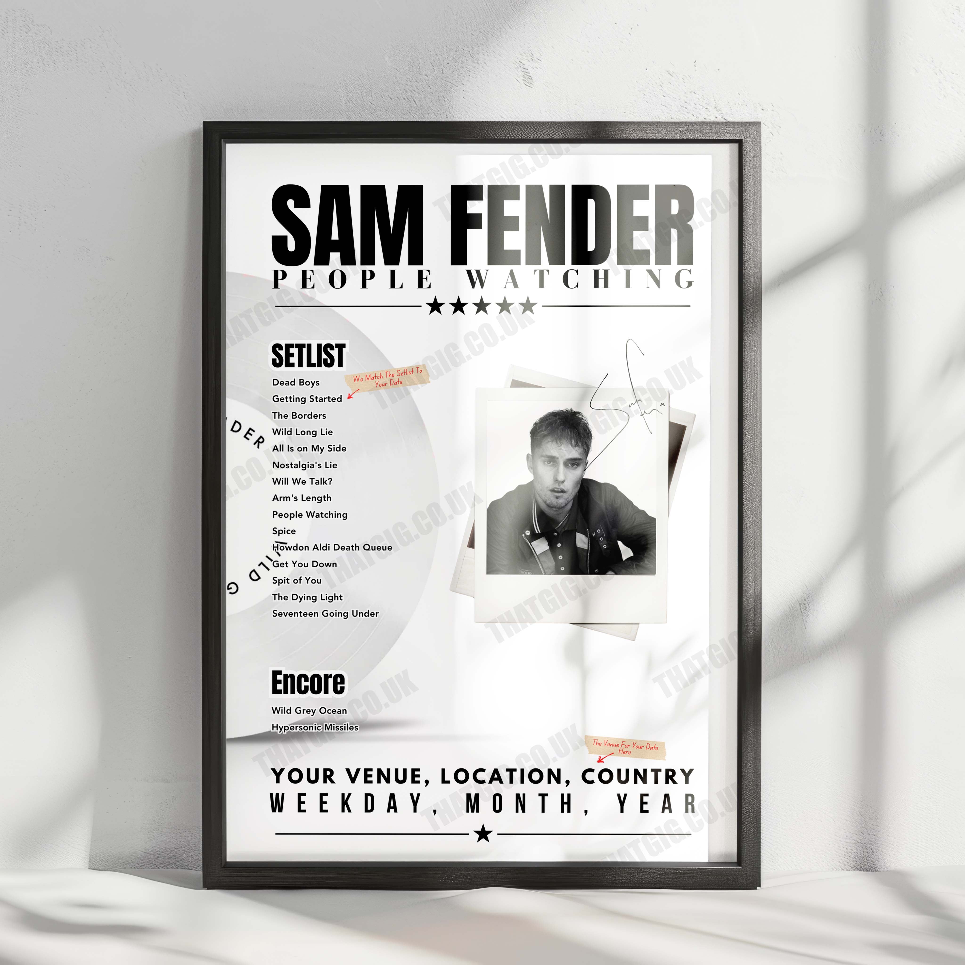 Sam Fender Setlist Poster - Roseland Theater, Portland - April 9th, 2025
