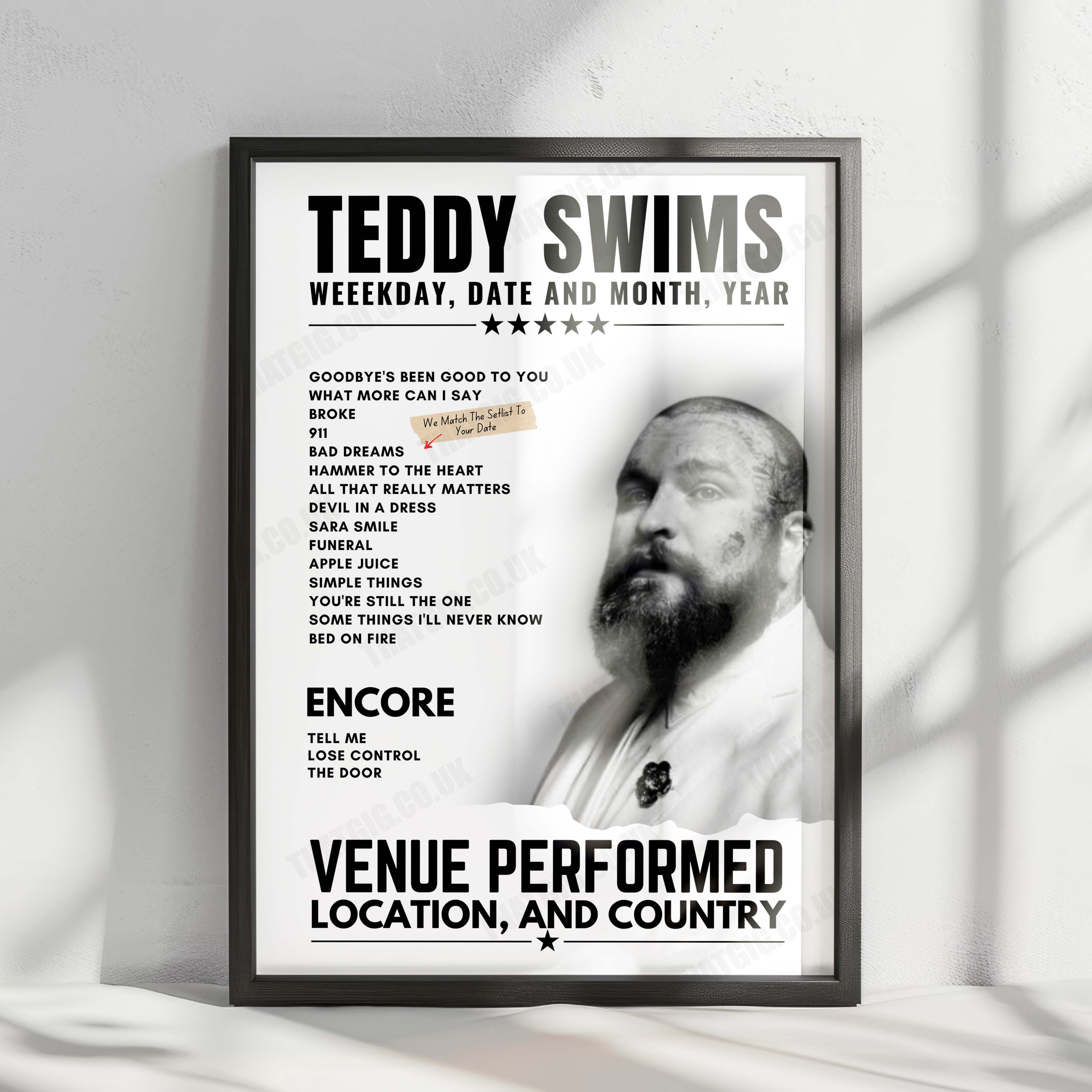 Teddy Swims Setlist Poster - Grand Sierra Resort, Reno - September 6th, 2024