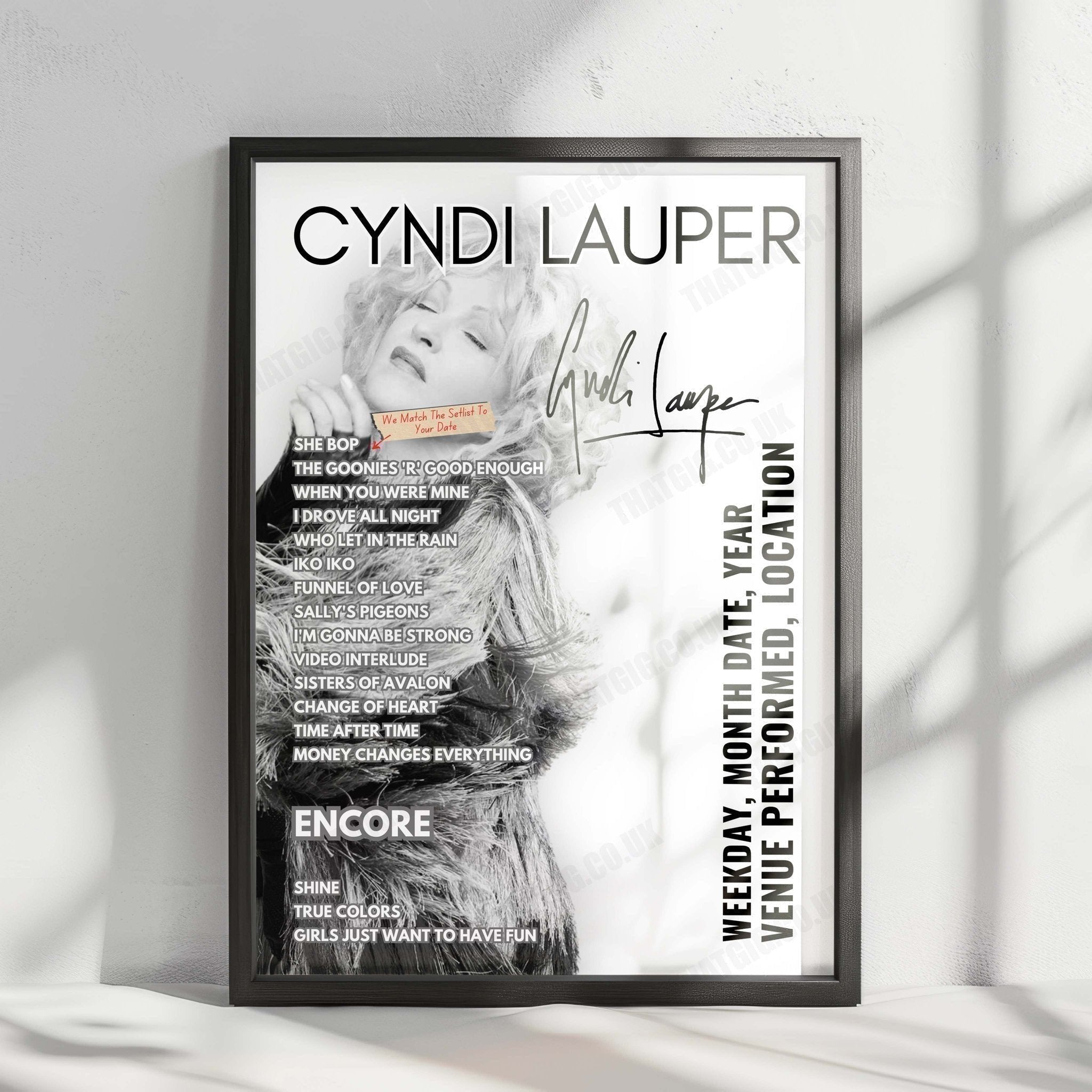 Cyndi Lauper Setlist Poster - Amalie Arena Tampa - November 6th, 2024
