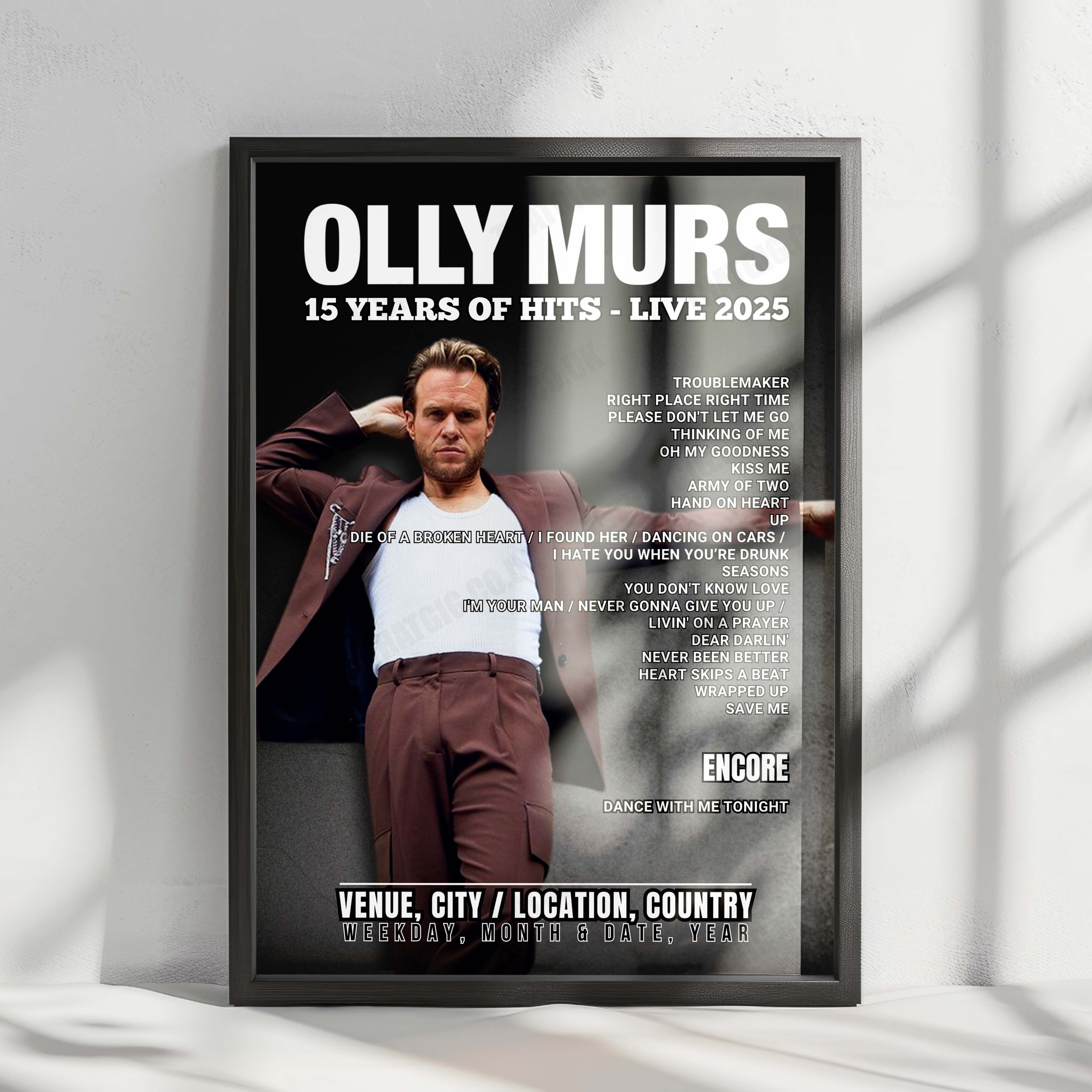 Olly Murs Setlist Poster - Co-op Live, Manchester - May 8th, 2025