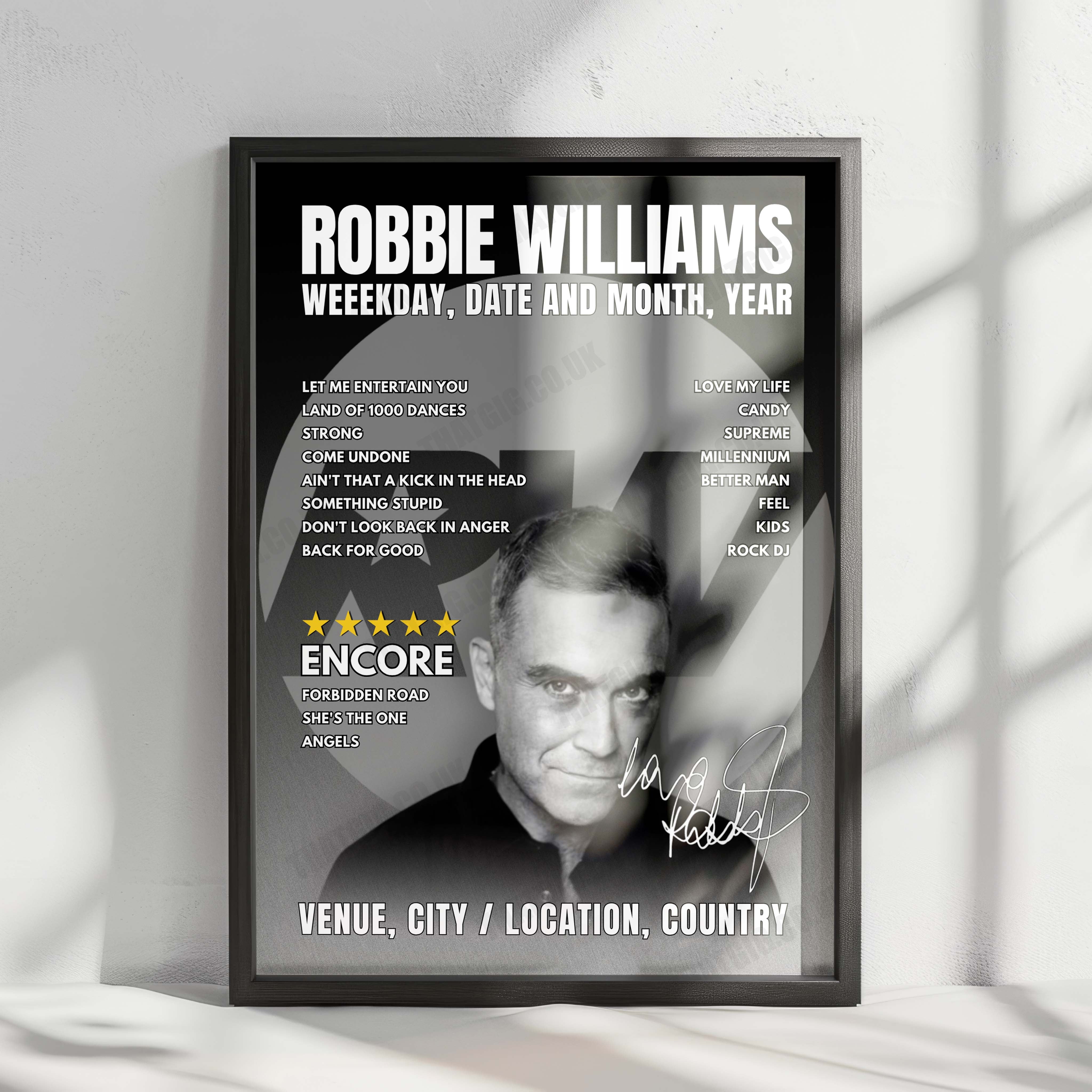 Robbie Williams Setlist Poster - RCDE Stadium, Cornellà de Llobregat - July 5th, 2025