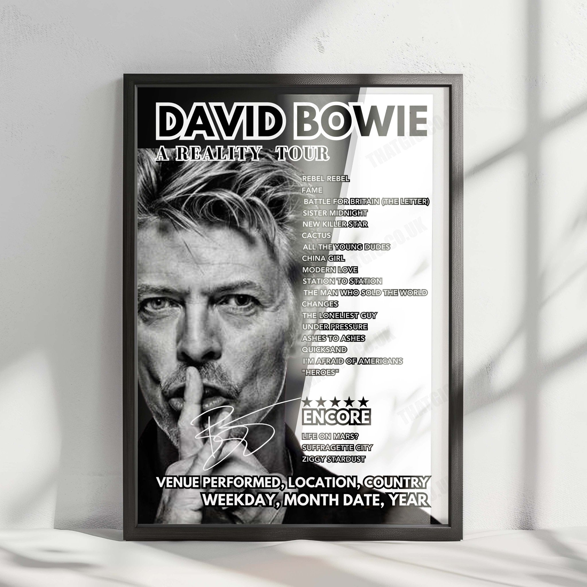 David Bowie Setlist Poster - Friday Night with Jonathan Ross, London - September 12th, 2003