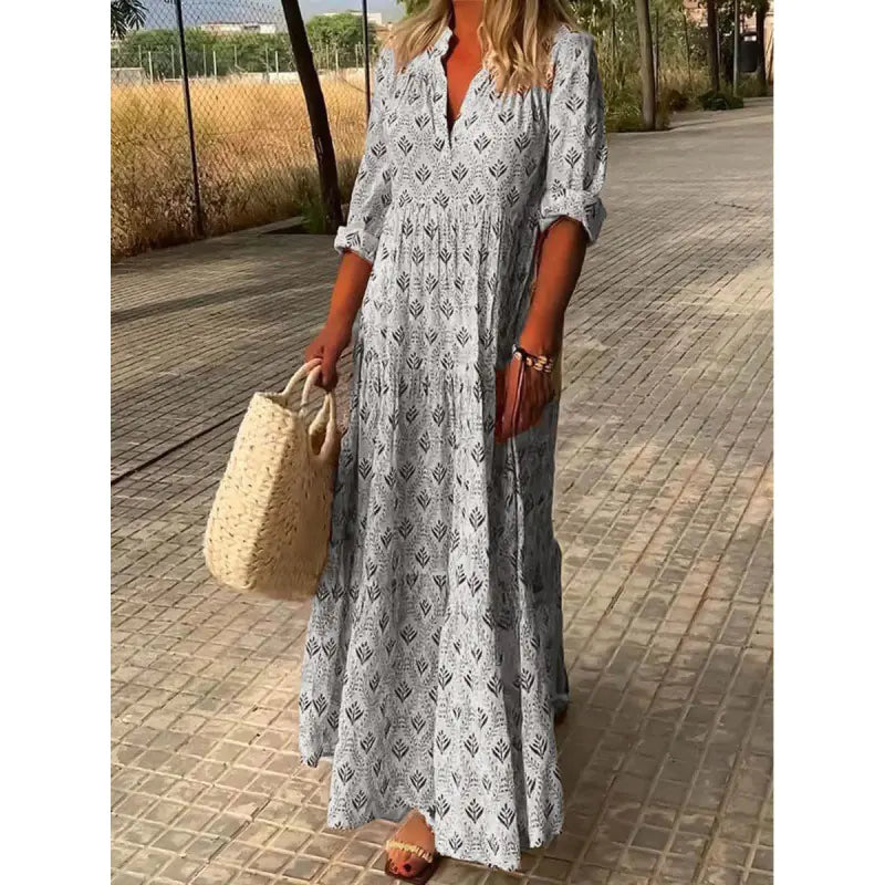 Vintage Loose Fitting Standing Neck Dress