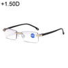 Rimless Anti Blue-ray Blue Film Lenses Presbyopic Glasses, +1.50D, +1.50D
