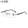 Rimless Anti Blue-ray Blue Film Lenses Presbyopic Glasses, +2.50D, +2.50D