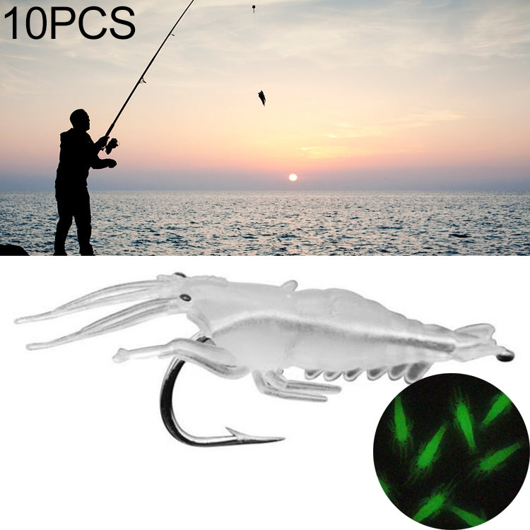 10 PCS 4cm Fishing Soft Artificial Shrimp Bait Lures Popper Poper Baits with Hook, Transparent Shrimp with Hook, Artificial Shrimp with Hook, Luminous Shrimp with Hook, Pink Shrimp with Hook, Green Shrimp with Hook