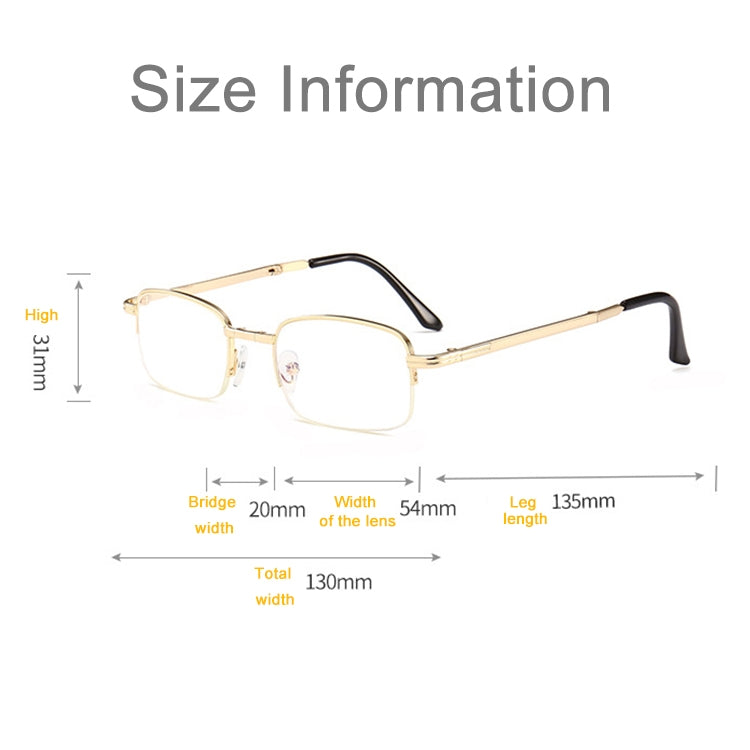 Folding Anti Blue-ray Presbyopic Reading Glasses with Case & Cleaning Cloth, +2.50D, +2.50D