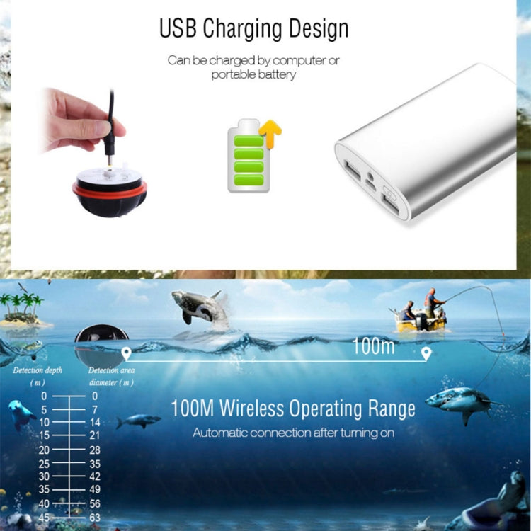 XJ-01 Wireless Fish Detector 125KHz Sonar Sensor 0.6-36m Depth Locator Fishes Finder with 2.4 inch LCD Screen & Antenna, Built-in Water Temperature Sensor, XJ-01