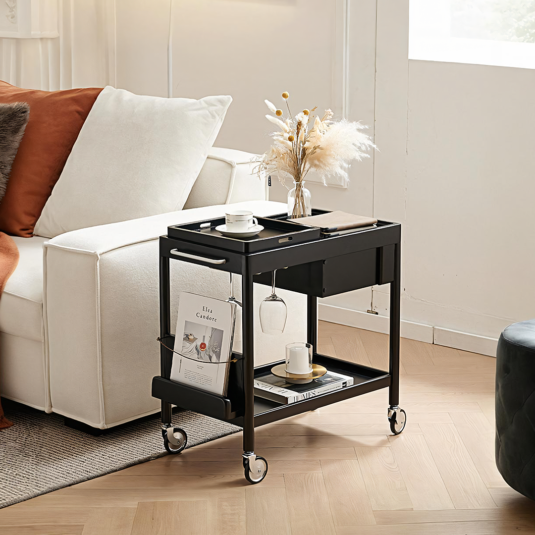 Orion With Magazine Rack Side Table With Trolleys