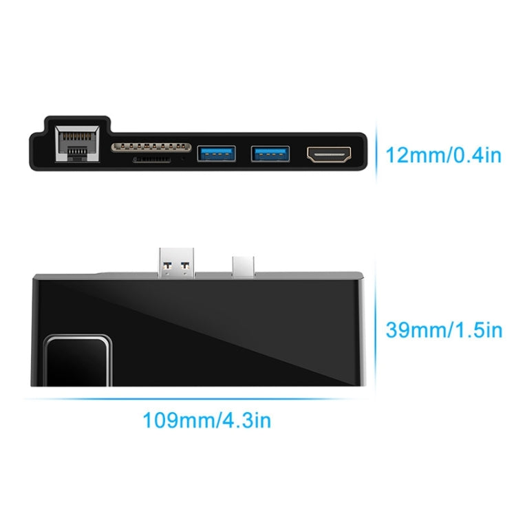 Rocketek SH768 6 in 1 RJ45 / USB 3.0 / HDMI / SD / TF HUB Adapter for Surface Pro 5 / 6, For Surface Pro 5 / 6 with RJ45