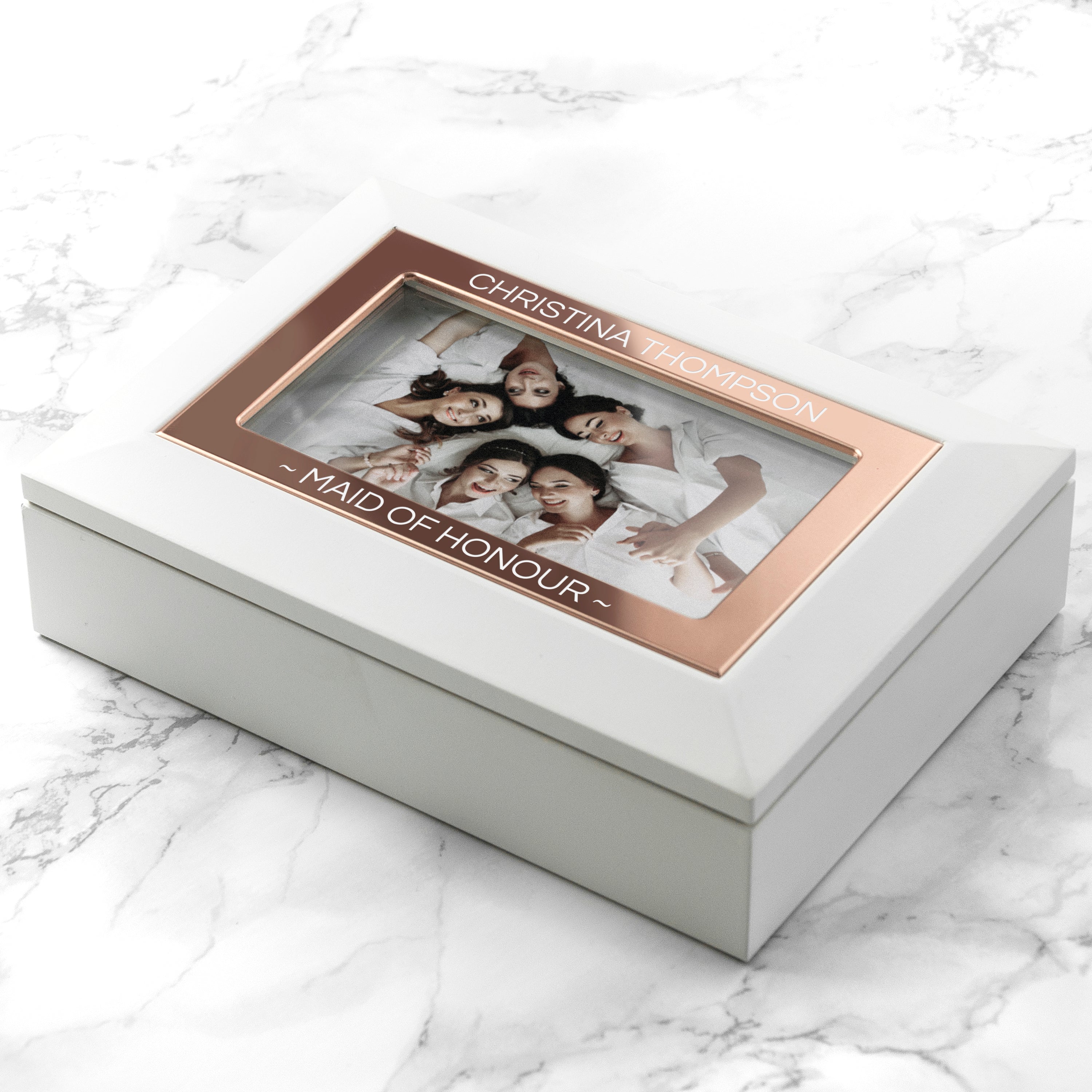 Personalised Powder White and Rose Gold Jewellery Box