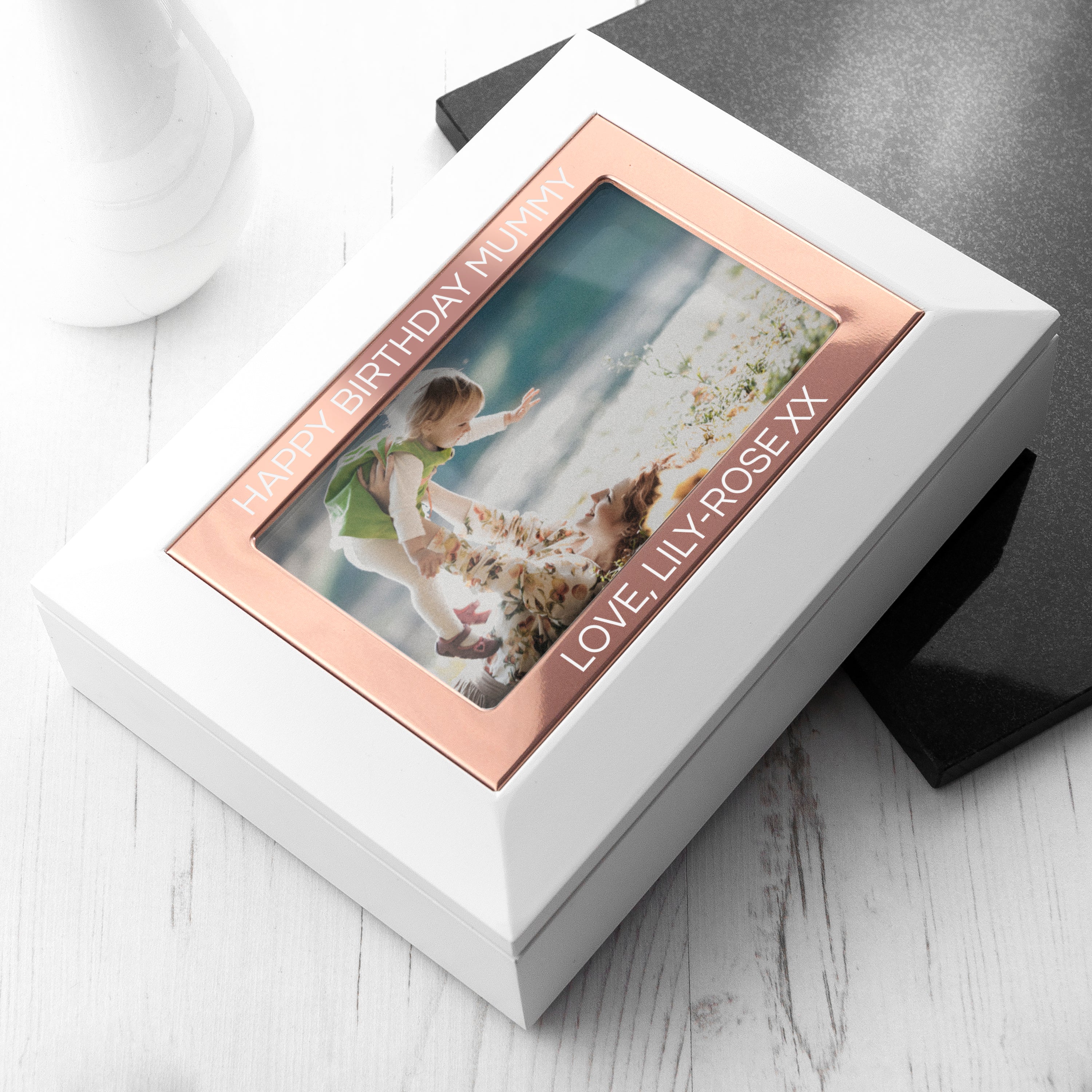 Personalised Powder White and Rose Gold Jewellery Box