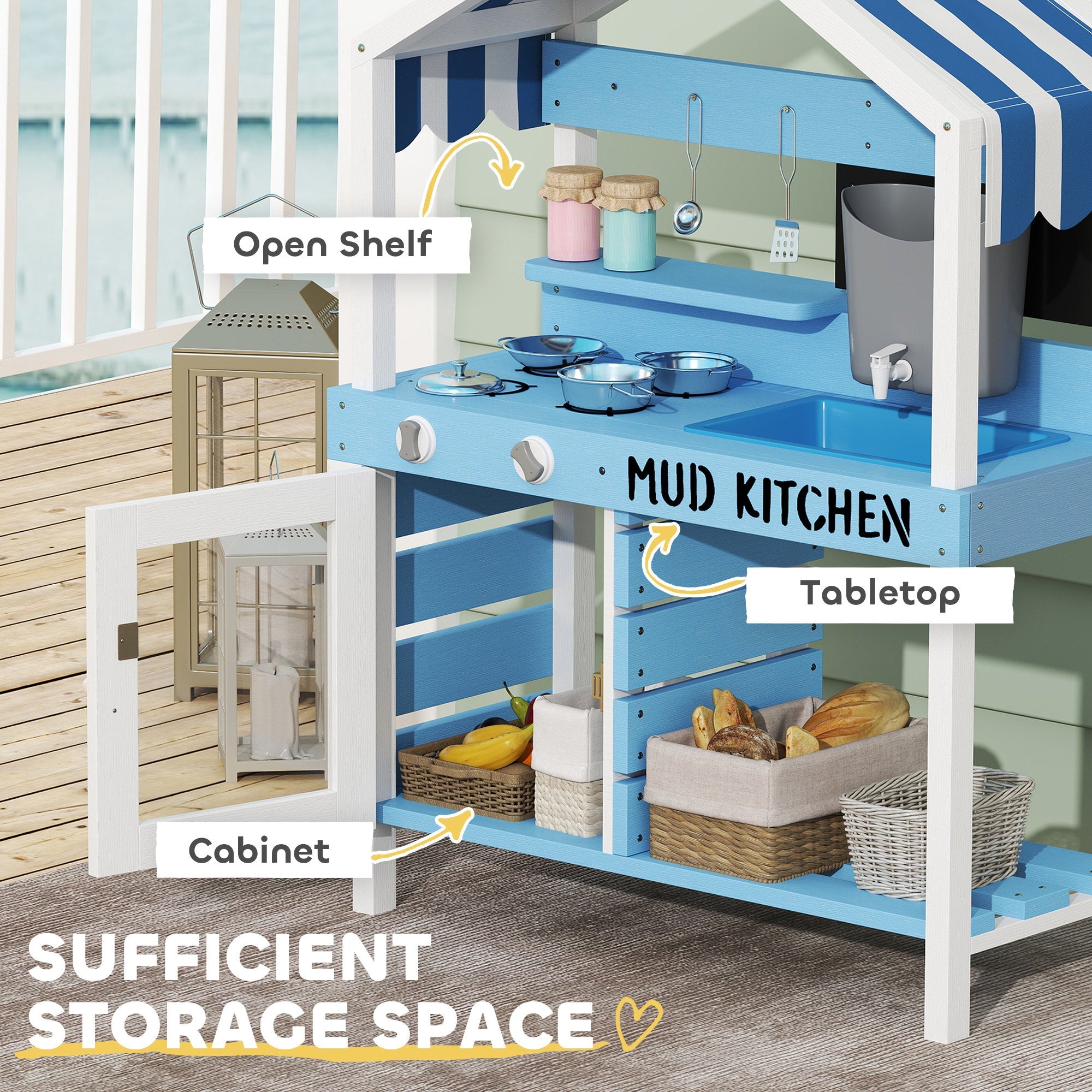 AIYAPLAY Kids Mud Kitchen, Outdoor Play Kitchen for Boys Girls, Blue