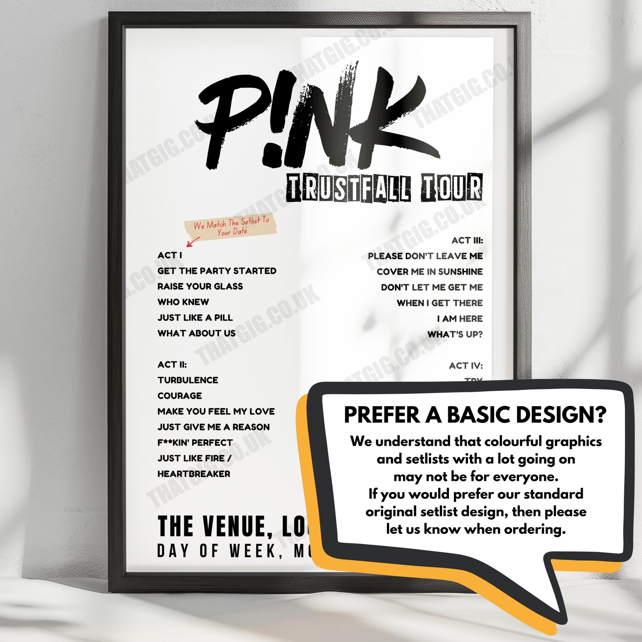 P!nk Setlist Poster - Centre Bell Montreal - November 2nd, 2023