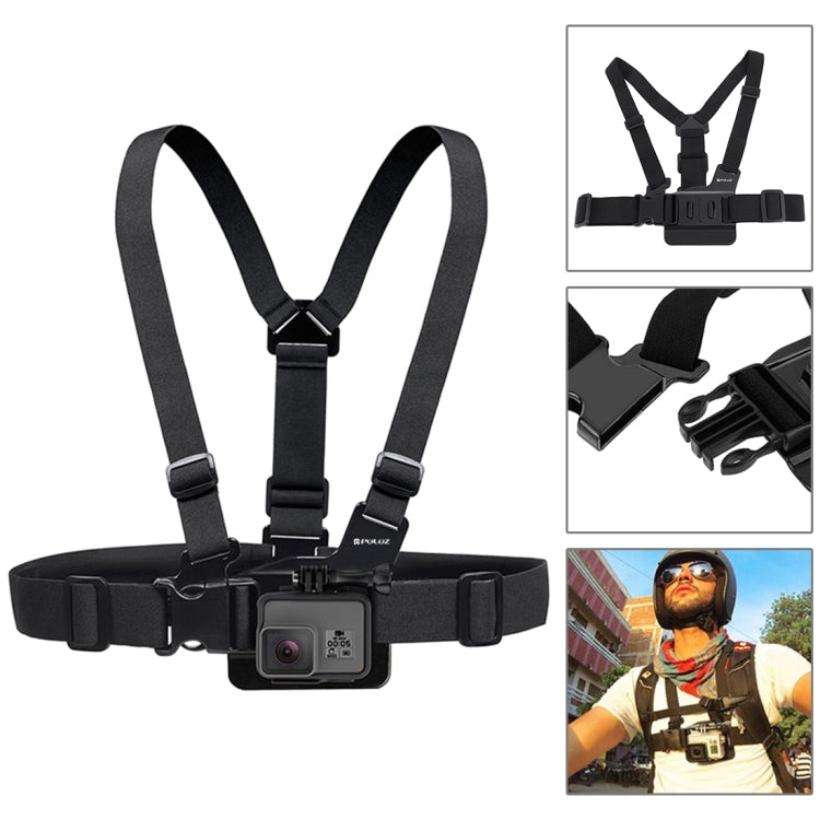 PULUZ 53 in 1 Accessories Total Ultimate Combo Kits (Chest Strap + Suction Cup Mount + 3-Way Pivot Arms + J-Hook Buckle + Wrist Strap + Helmet Strap + Extendable Monopod + Surface Mounts + Tripod Adapters + Storage Bag + Handlebar Mount) for GoPro, Ins...