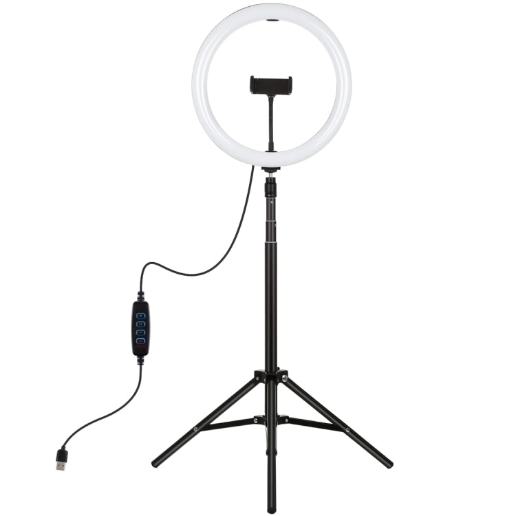 PULUZ 11.8 inch 30cm Light + 1.65m Tripod Mount Curved Surface USB 3 Modes Dimmable Dual Color Temperature LED Ring Vlogging Video Light Live Broadcast Kits with Phone Clamp(Black)