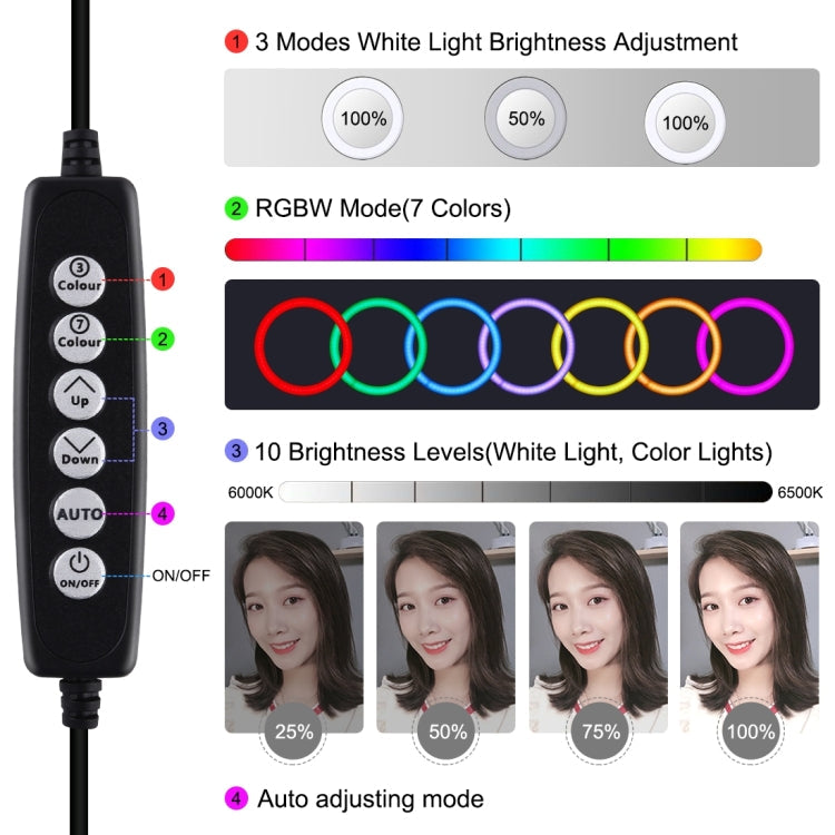 PULUZ 11.8 inch 30cm Light + 1.1m Tripod Mount Curved Surface RGBW Dimmable LED Ring Vlogging Photography Video Lights Live Broadcast Kits with Tripod Ball Head & Phone Clamp(Black)