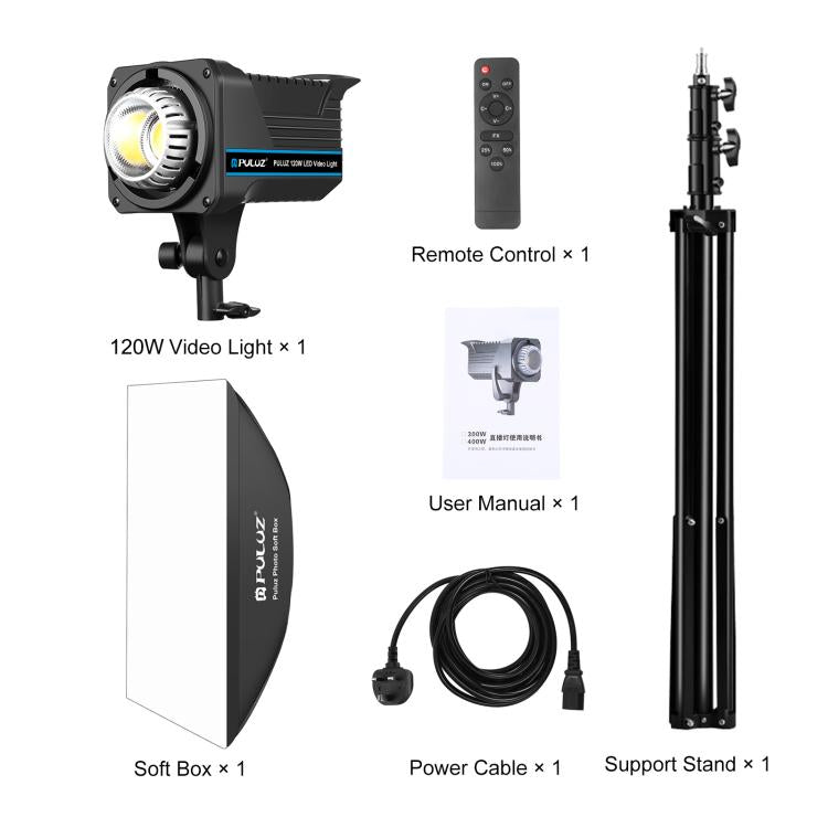 PULUZ 120W Photo Studio Strobe Flash Light Kit with Softbox Reflector & Tripod, Rectangle 120W 2700K-6500K Light Kit UK Plug, Rectangle 120W 2700K-6500K Light Kit US Plug, Rectangle 120W 2700K-6500K Light Kit EU Plug