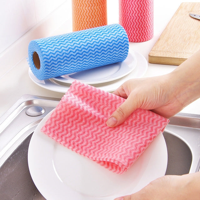 50 Sheets Non-Woven Disposable Washing Towels Dishcloth, Orange, Blue, Red