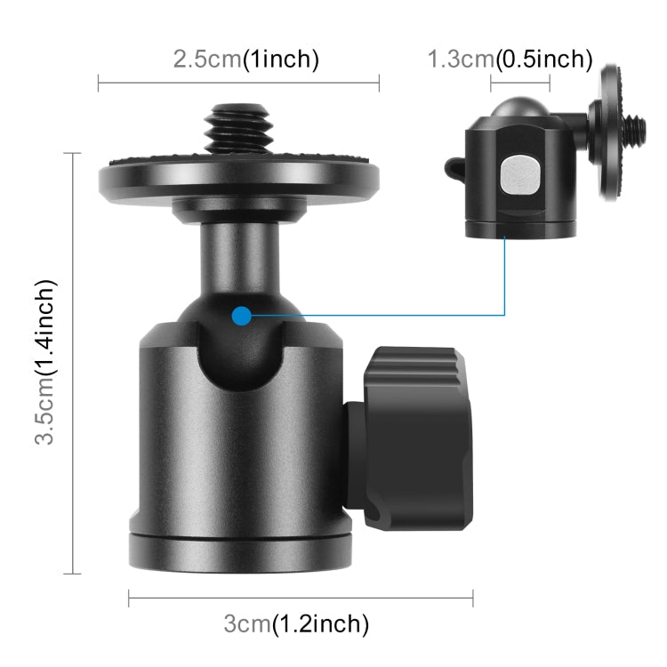 PULUZ 3/8 inch Inner Screw Metal Tripod Ball Head Adapter with Knob Lock(Black)