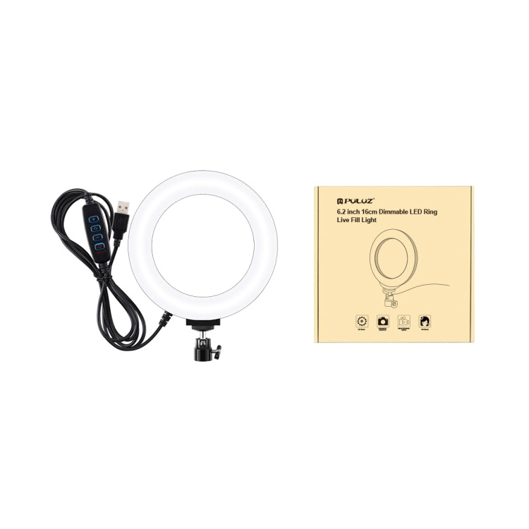 PULUZ 6.2 inch 16cm USB 3 Modes Dimmable LED Ring Vlogging Photography Video Lights with Tripod Ball Head, 6.2 inch