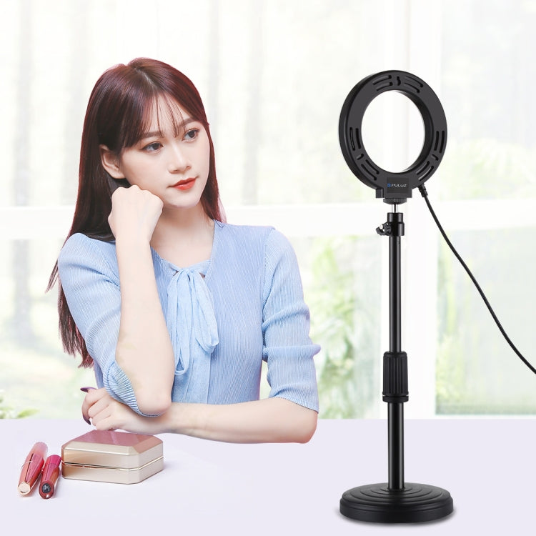 PULUZ Round Base Desktop Holder + 4.7 inch 12cm 3 Modes USB Dimmable LED Ring Vlogging Video Light, Adjustable Height: 15.5cm-25.5cm, Desktop Mount+4.7 inch
