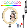 PULUZ 10.2 inch 26cm Curved Surface USB RGBW Dimmable LED Ring Vlogging Photography Video Lights with Tripod Ball Head & Remote Control & Phone Clamp, 10.2 inch RGBW