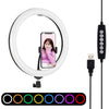 PULUZ 11.8 inch 30cm Curved Surface USB 10 Modes 8 Colors RGBW Dimmable LED Ring Vlogging Photography Video Lights with Tripod Ball Head & Phone Clamp(Black)