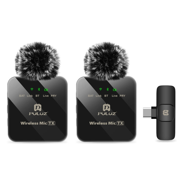 PULUZ Wireless Lavalier Microphone for Type-C Phone, Type-C Receiver and Dual Microphones (Black)