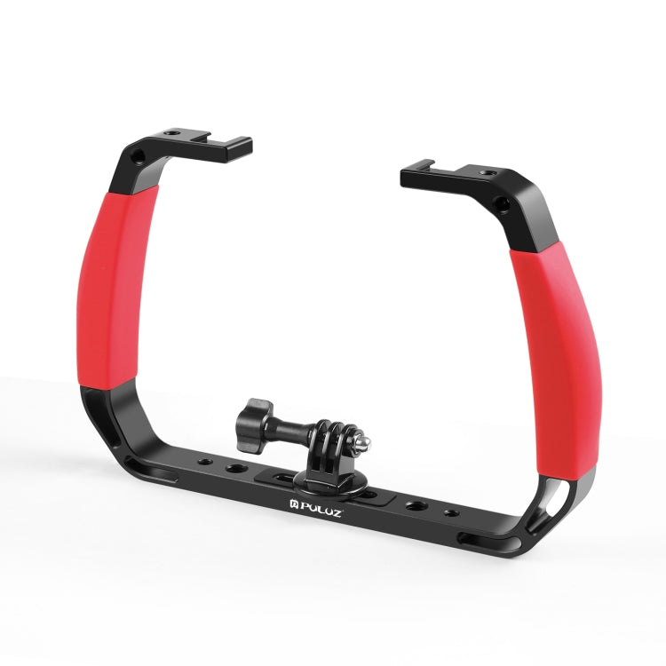 PULUZ Dual Silicone Handles Aluminium Alloy Underwater Diving Rig for GoPro, Other Action Cameras and  Smartphones (Red)