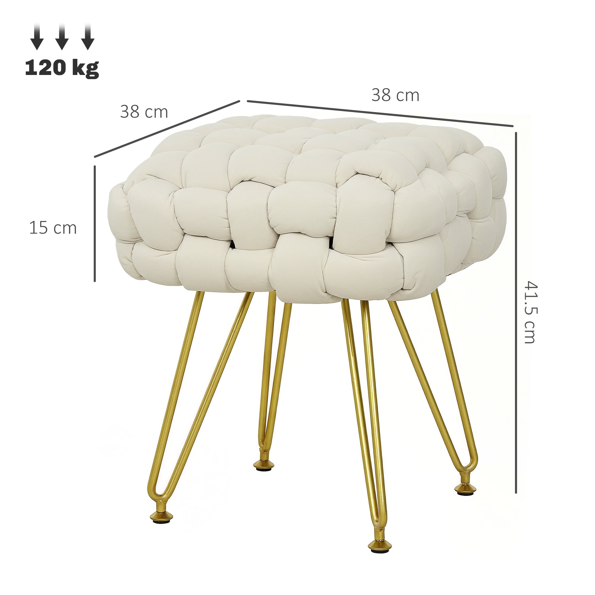 HOMCOM Woven Velvet Foot Stool with Steel Legs for Living Room, Cream White