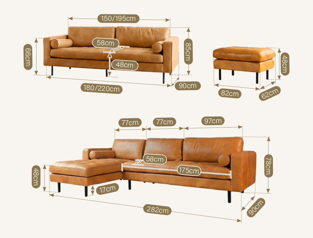 Porto Three Seater Sofa, Real Leather