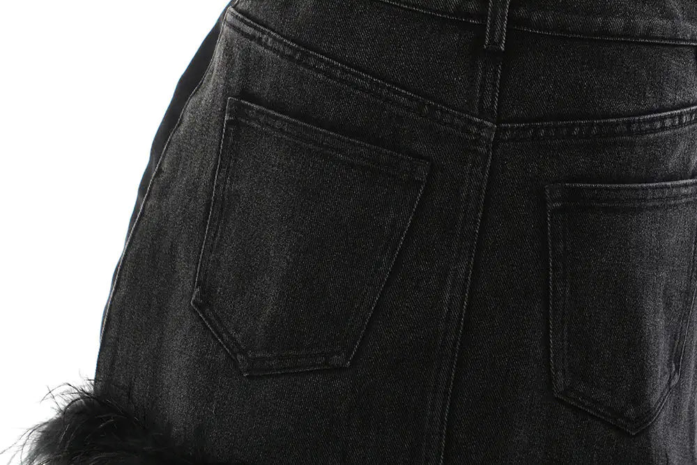 Feathered Elegance A-Line Denim Skirt for Women - Chic High-Rise Summer Fashion