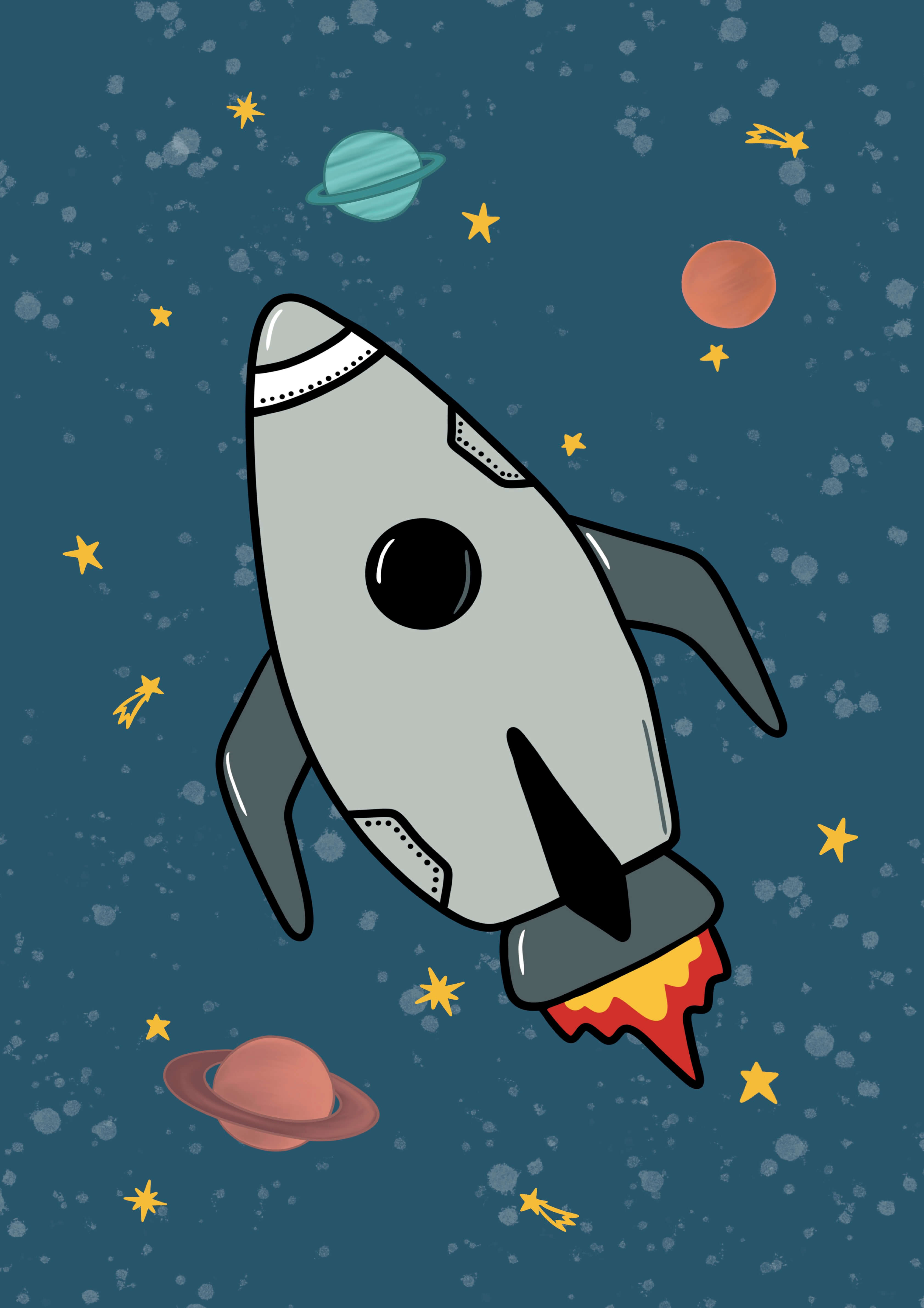 Space Rocket 1 print - blue background