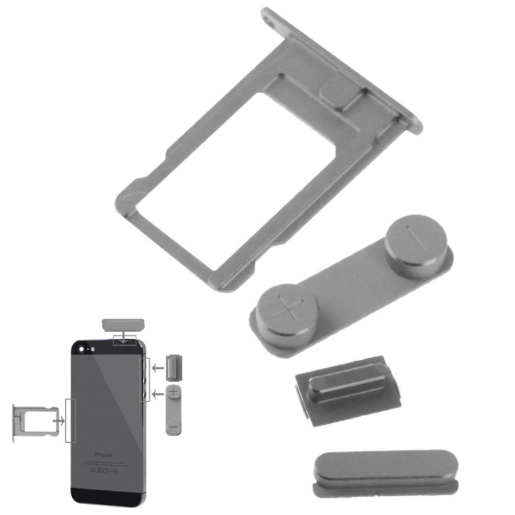 4 in 1 for iPhone 5 & 5S Original Alloy Material Colorful Nano SIM Card Tray + Volume Button + Power Button + Mute Button, For iPhone 5 & 5S