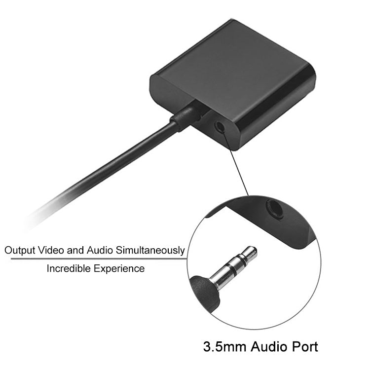 22cm Full HD 1080P Micro HDMI Male to VGA Female Video Adapter Cable with Audio Cable(Black)