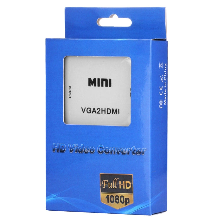 HD 1080P HDMI Mini VGA to HDMI Scaler Box Audio Video Digital Converter(White)
